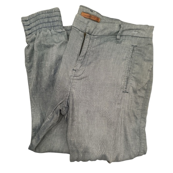 7 For All Mankind Linen Blend Blue Chinos With Elastic Cuff Ankles Sz 26 - Picture 1 of 7